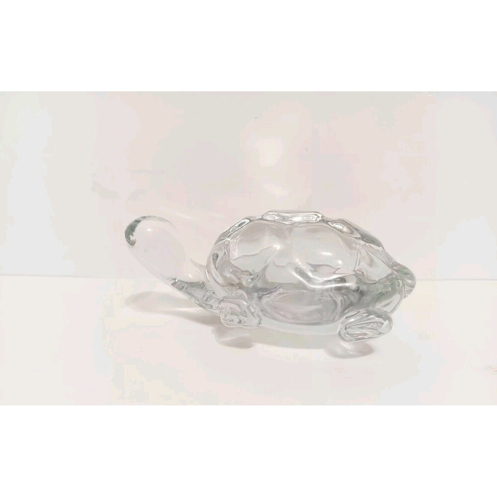 Clear Glass Turtle Paperweight Figurine 1.5" × 4"